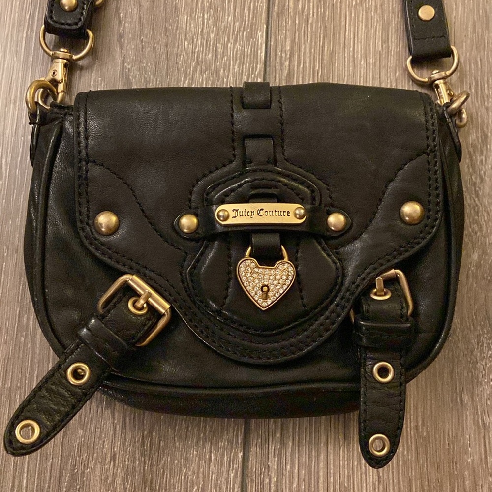 Made in USA Juicy Couture Leather Vintage Crossbody bag heart lock gold